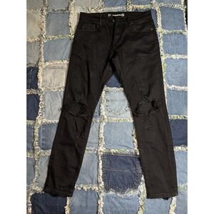 Crysp Denim Jeans Black Distressed Rip Moto Skinny Fit Men's 31 (32x29)